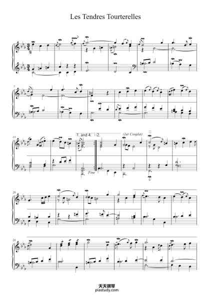 “Les Tendres Tourterelles”钢琴谱-P. Février-免费下载-天天钢琴