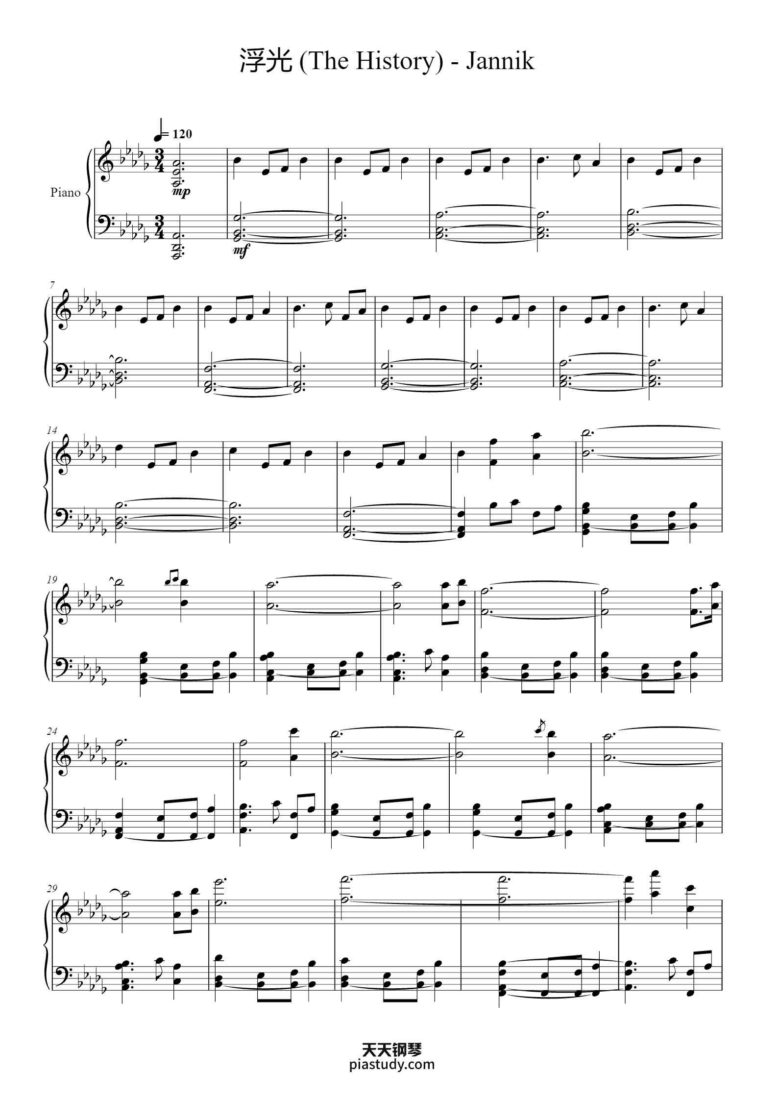 浮光 (The History) - Jannik 原调变奏钢琴谱钢琴谱 - Jannik - free piano sheet music ...