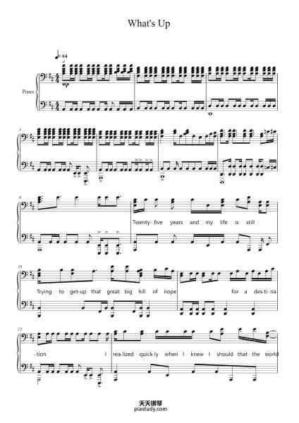 “What's Up”钢琴谱-Arranged by Paulwwell-免费下载-天天钢琴
