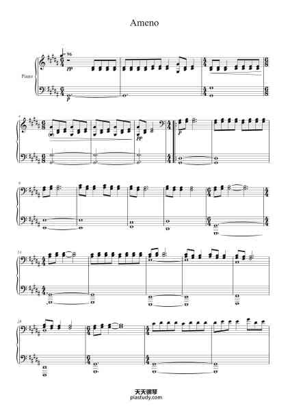 “Ameno”钢琴谱-Arr. by Ryan Zhu-免费下载-天天钢琴