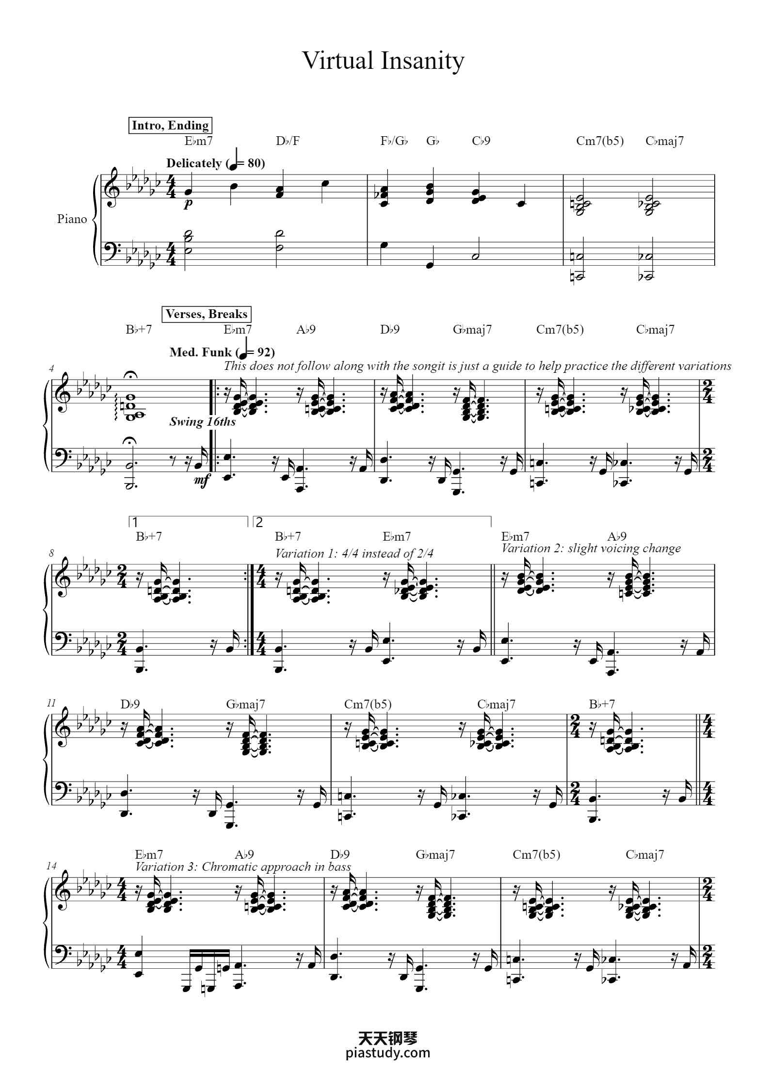 'Virtual Insanity' - Piano Sheet Music By Originally by Jamiroquai ...