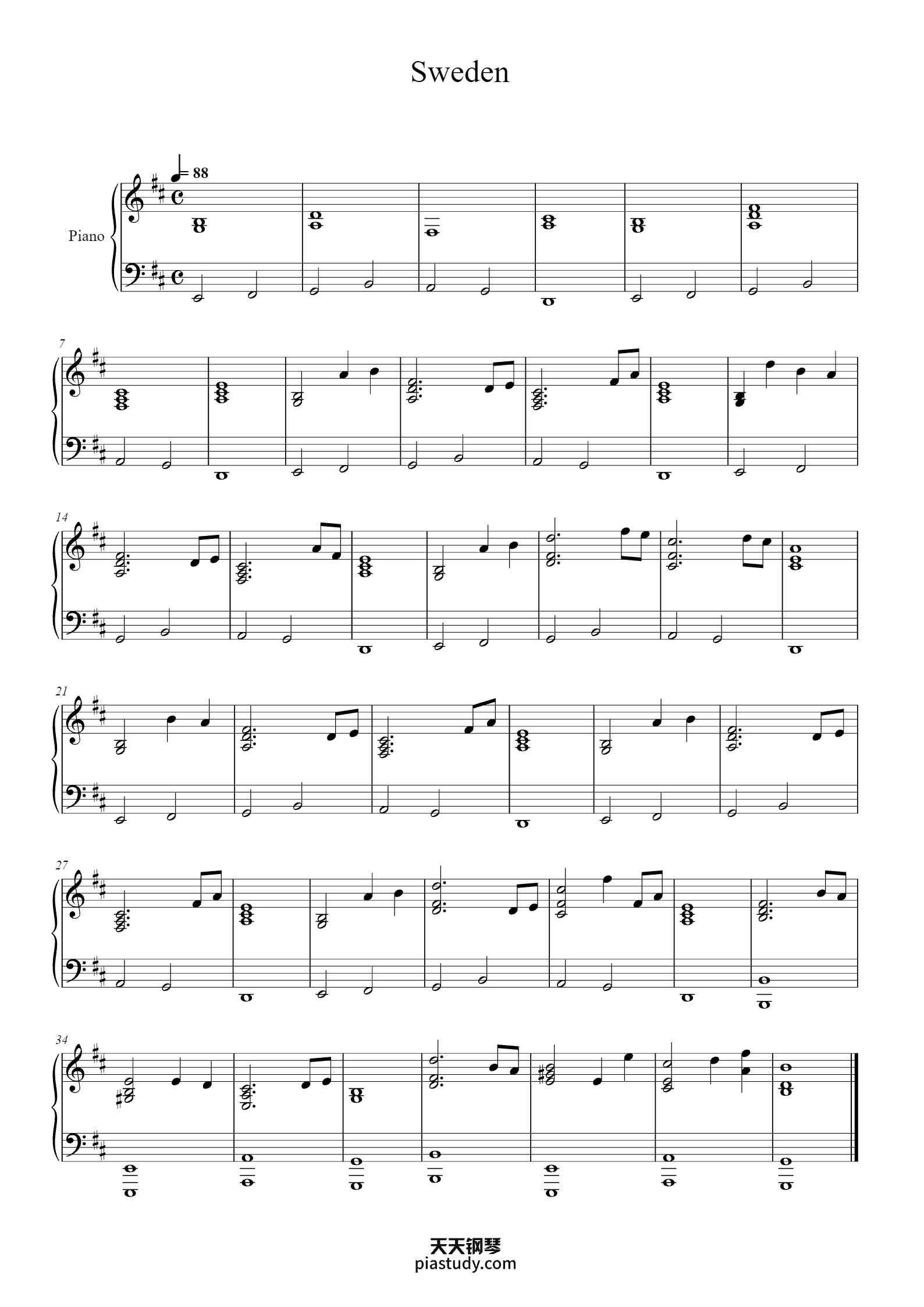 Sweden钢琴谱 - C418 - free piano sheet music - PiaNoproblem