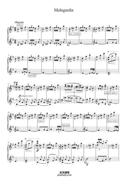“España, Op. 165: No. 3, Malagueña”钢琴谱-Isaac Albeniz (1860 - 1909) op. 165 No. 3-免费下载-天天钢琴