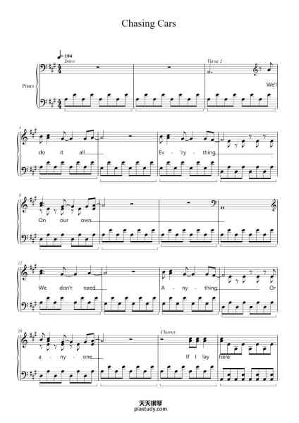 “Chasing Cars”钢琴谱-Snow Patrol-免费下载-天天钢琴