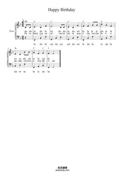 “Happy Birthday”钢琴谱-Misc Traditional-免费下载-天天钢琴