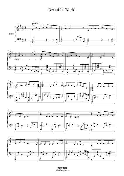 “Beautiful World”钢琴谱-Composed by: 杉山勝彦 Transcription: 猫られ-免费下载-天天钢琴