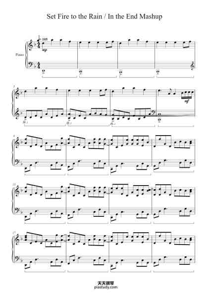 “Set Fire to the Rain / In the End Mashup”钢琴谱-Arr. by Alex Snyder-免费下载-天天钢琴