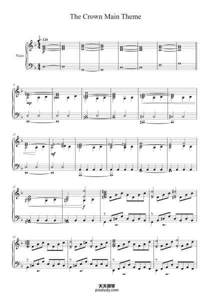 “Main Theme from The Crown for Piano”钢琴谱-Hans Zimmer-免费下载-天天钢琴