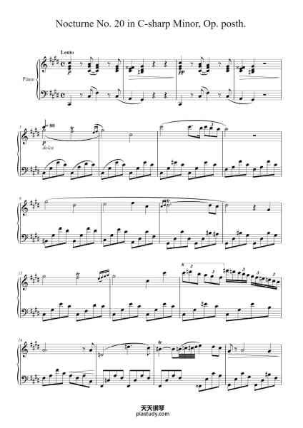 “Nocturne No. 20 in C-Sharp Minor, Op. posth.”钢琴谱-Frédéric Chopin-免费下载-天天钢琴