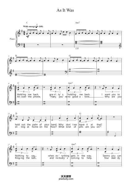 “As It Was”钢琴谱-Words and Music by HARRY STYLES,
THOMAS HULL and TYLER JOHNSON-免费下载-天天钢琴