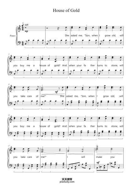“House of Gold”钢琴谱-Arr. Jamie Dixon-免费下载-天天钢琴
