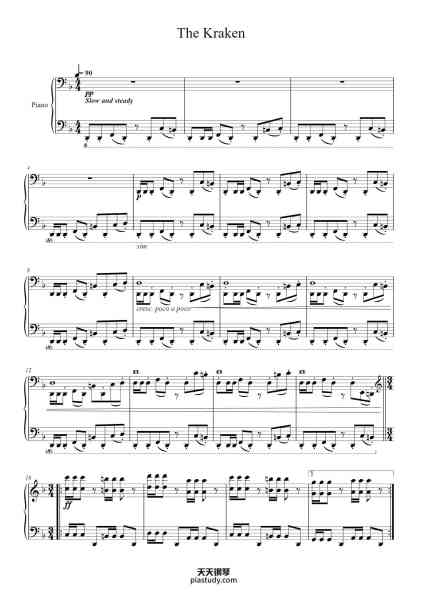 “Pirates of the Caribbean: Dead Man's Chest - The Kraken”钢琴谱-Hans Zimmer-免费下载-天天钢琴