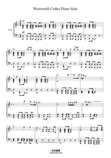 “Westworld Codex Piano Solo”钢琴谱-Radiohead, Adapted by Ramin Djwadi-免费下载-天天钢琴