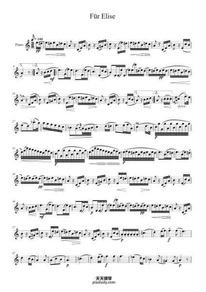 “Bagatelle No. 25 in A Minor, WoO 59 "Für Elise"”钢琴谱-Ludwid Beethoven-免费下载-天天钢琴
