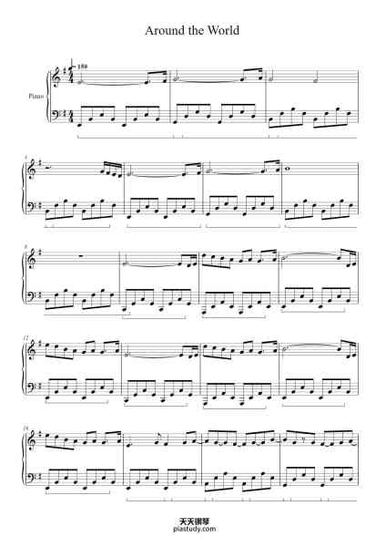 “Around the World”钢琴谱-Composed by Daft Punk Based on Maxence Cyrins Version Arranged by Madeline Stratford-免费下载-天天钢琴