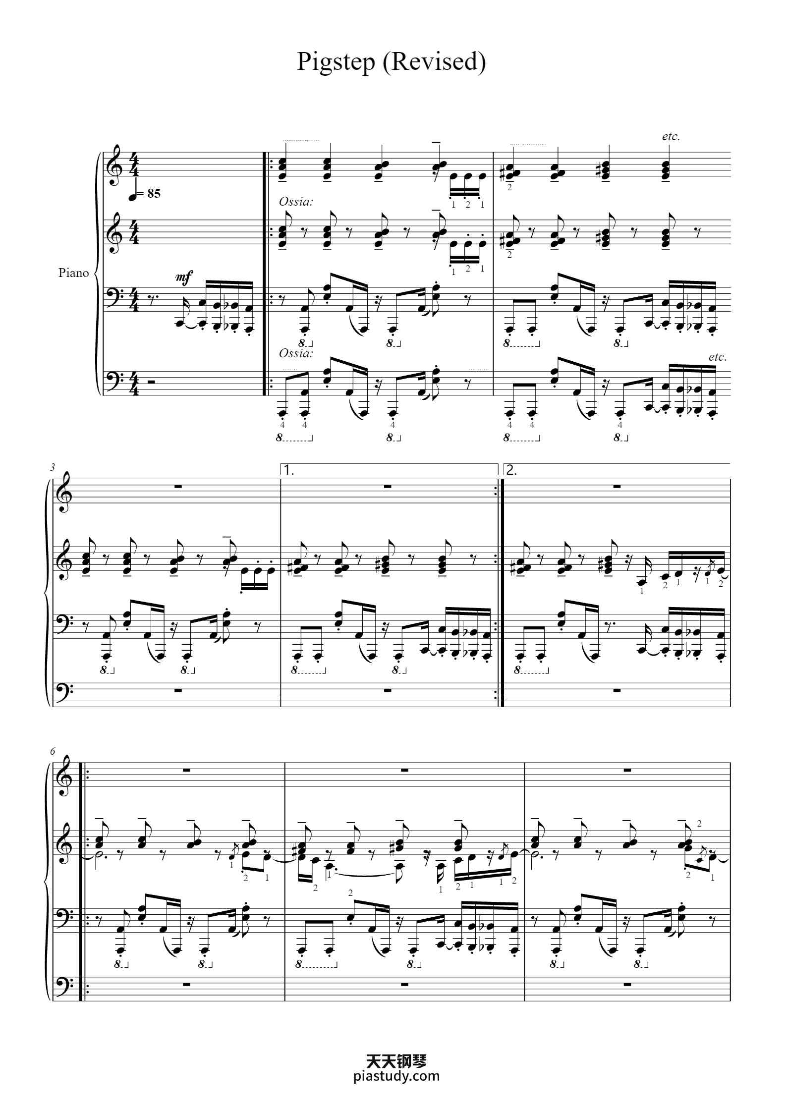 Pigstep (Revised)钢琴谱 - Lena Raine - free piano sheet music - PiaNoproblem