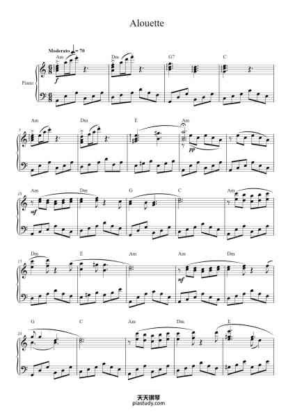 “Alouette”钢琴谱-Paul Mauriat-免费下载-天天钢琴
