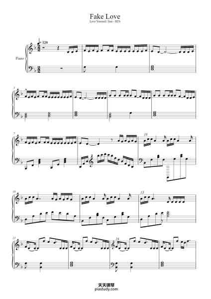 “Fake Love”钢琴谱-Arranged by:Yaya Piano-免费下载-天天钢琴