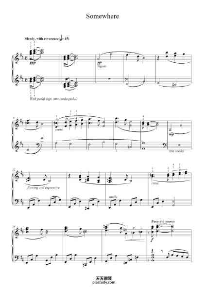 “Somewhere (from West Side Story)”钢琴谱-Lyrics by STEPHEN SONDHEIM
Music by LEONARD BERNSTEIN
Arranged by Carol Klose-免费下载-天天钢琴