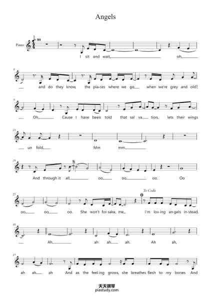 “Angels”钢琴谱-Robbie Williams and Guy Chambers-免费下载-天天钢琴