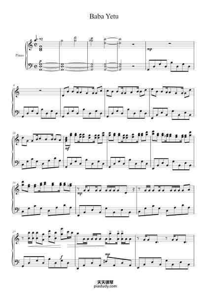 “Baba Yetu”钢琴谱-Christopher Tin-免费下载-天天钢琴