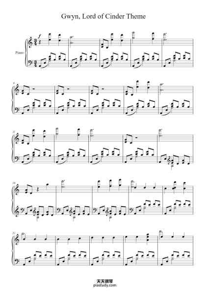 “Gwyn, Lord of Cinder Theme”钢琴谱-Motoi Sakuraba-免费下载-天天钢琴