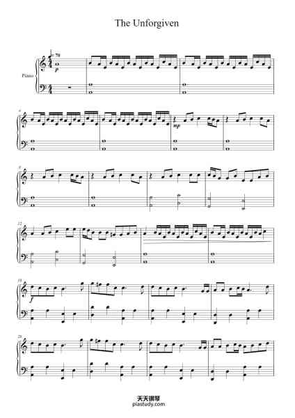 “The Unforgiven”钢琴谱-JAMES HETFIELD, KIRK HAMMETT, & LARS ULRICH 
Arr. Megan Kruitbosch
-免费下载-天天钢琴
