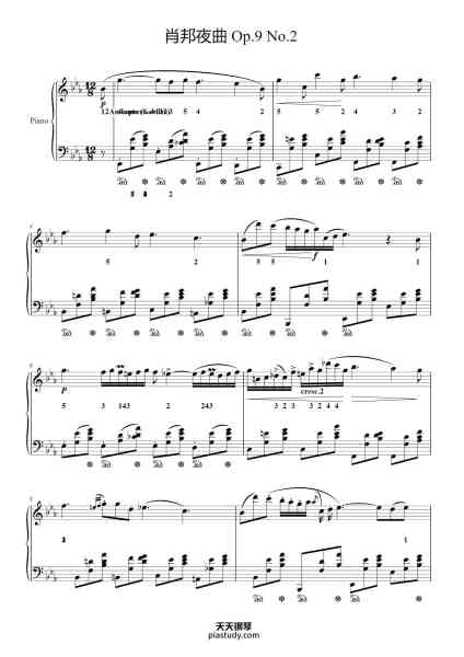 “肖邦夜曲 Op.9 No.2《世界钢琴名曲集》”钢琴谱--免费下载-天天钢琴