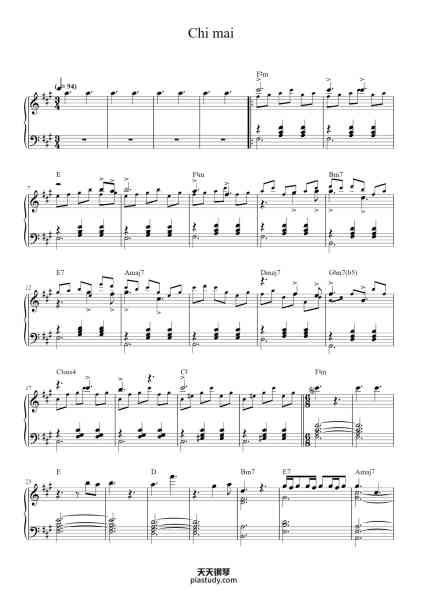 “Chi Mai”钢琴谱-Music by Ennio Morricone-免费下载-天天钢琴