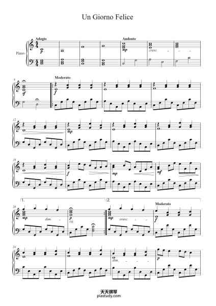 “Un Giorno Felice”钢琴谱-Oisenfey-免费下载-天天钢琴