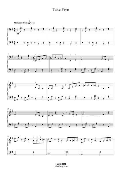 “Take Five”钢琴谱-By PAUL DESMOND-免费下载-天天钢琴