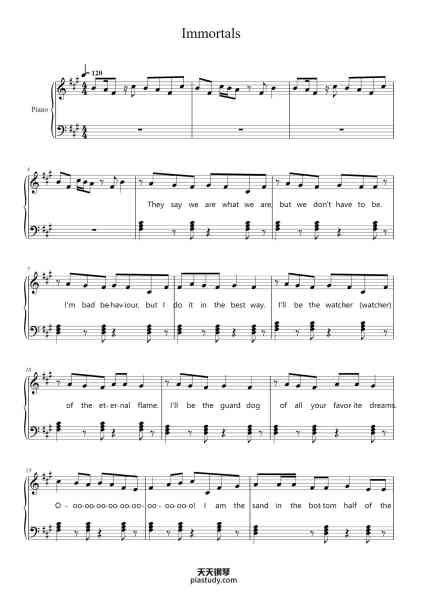 “Immortals”钢琴谱-by Fall Out Boy arranged by Hannah Mason-免费下载-天天钢琴