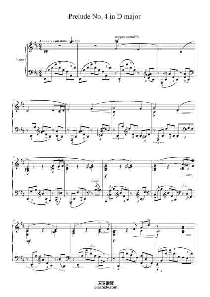 “Prelude No. 4 in D Major”钢琴谱-Sergei Vasilievich Rachmaninoff-免费下载-天天钢琴
