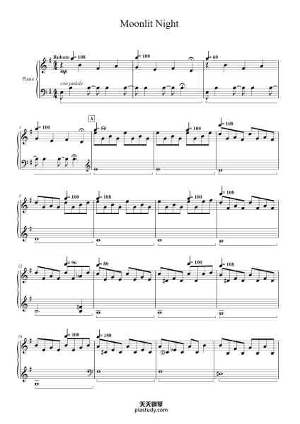 “Moonlit Night”钢琴谱-Composed by Yûki Hayashi
Arranged by Zeila
-免费下载-天天钢琴