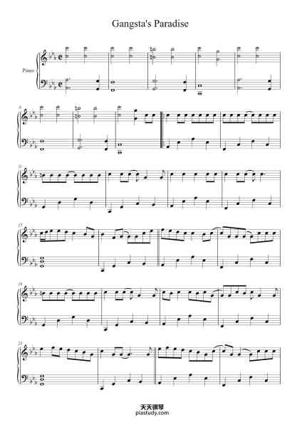 “Gangsta's Paradise”钢琴谱-Words and Music by Artis Ivey Jr., Stevie Wonder, Doug Rasheed and Larry Sanders-免费下载-天天钢琴