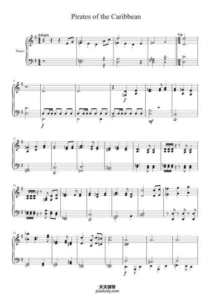 “Pirates Of The Caribbean”钢琴谱-Arrang. Thibaut Hucheloup-免费下载-天天钢琴