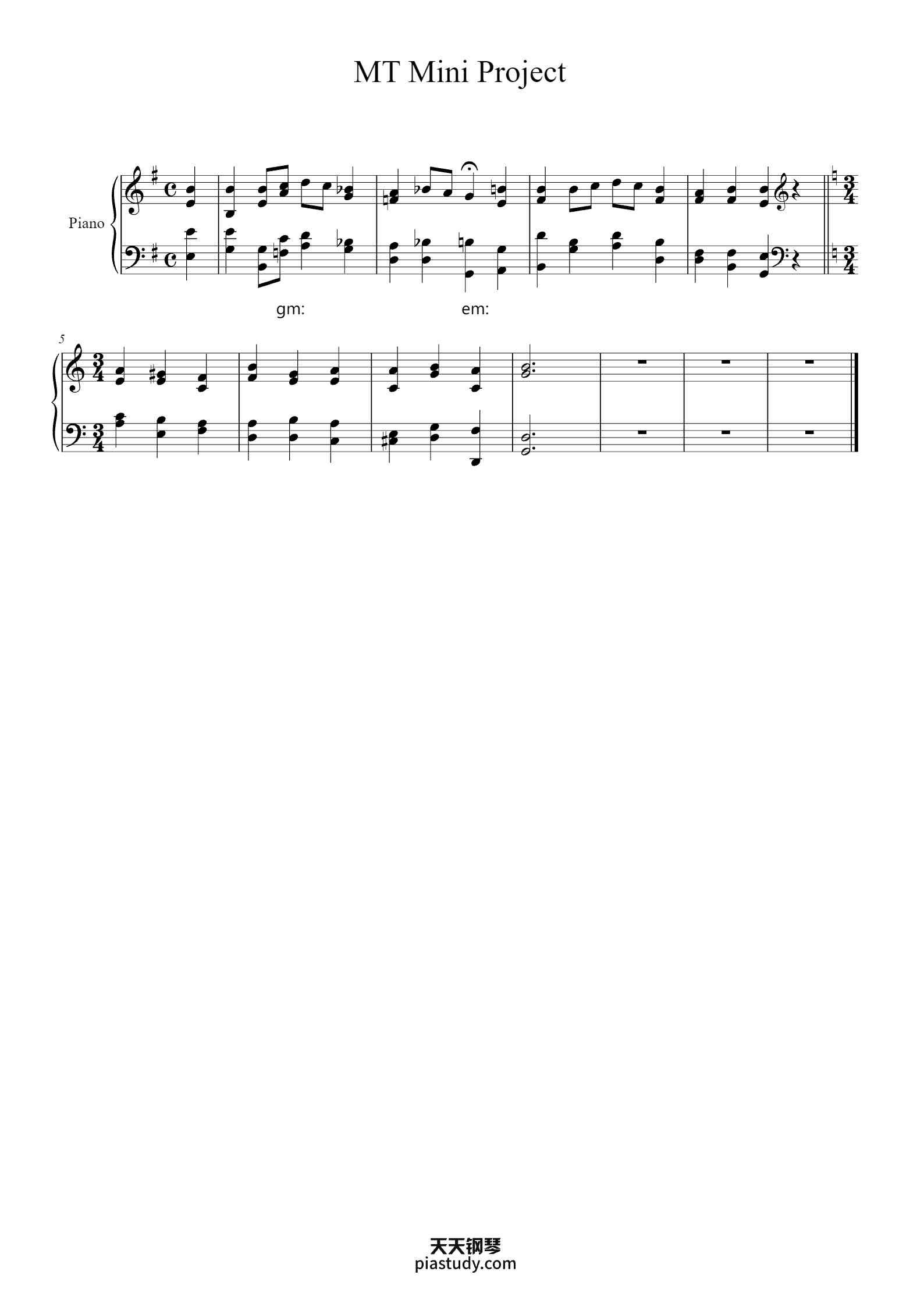 Mt Keyboard Notes 'MT Mini Project' - Piano Sheet Music By Karen Pedri | TOPiano