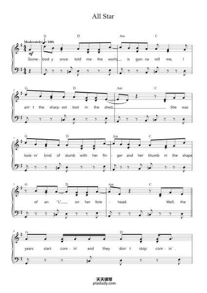 “All Star”钢琴谱-Words and Music by
Greg Camp-免费下载-天天钢琴