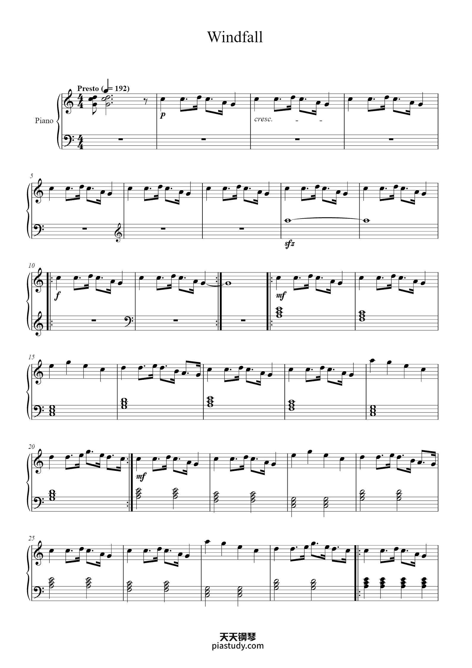 Windfall钢琴谱 - TheFatRat - free piano sheet music - PiaNoproblem