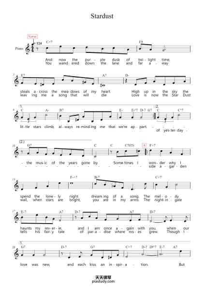 “Stardust”钢琴谱-Hoagy Carmichael-免费下载-天天钢琴
