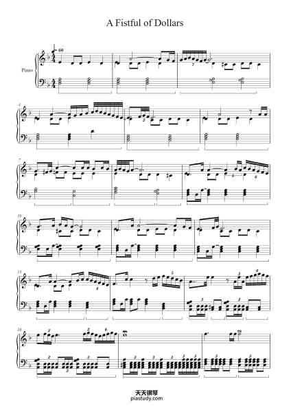 “A Fistful of Dollars - Main Theme”钢琴谱-Ennio Morricone
Arr: GC

-免费下载-天天钢琴