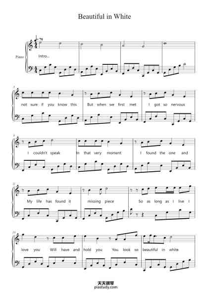 “Beautiful in White”钢琴谱-Shane Filan-免费下载-天天钢琴