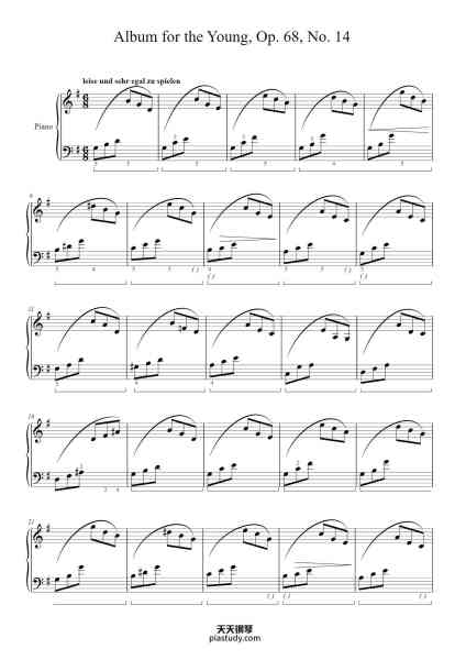 “Album for the Young, Op. 68, No. 14, Short Study”钢琴谱-Schumann, Op. 68, No. 14-免费下载-天天钢琴