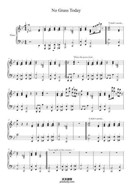 “No Grass Today”钢琴谱-Arranged by Tyra Taylor-免费下载-天天钢琴