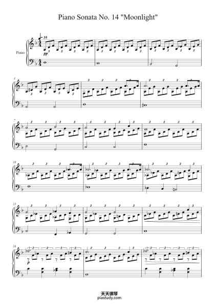 “Piano Sonata No. 14 in C-Sharp Minor, Op. 27, No. 2 "Moonlight": I. Adagio sostenuto "EASY version"”钢琴谱-Ludwig van Beethoven-免费下载-天天钢琴
