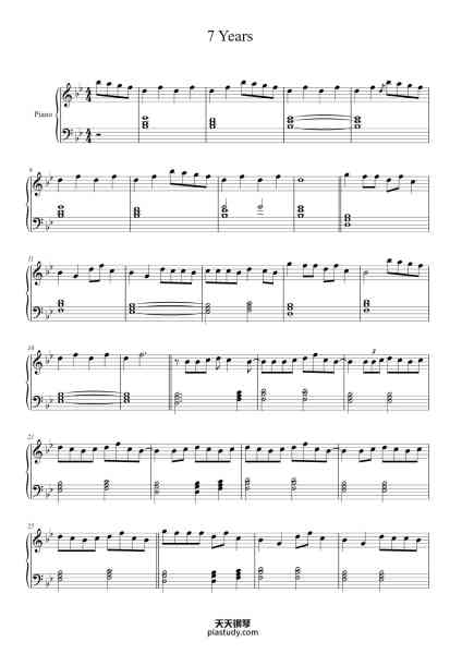 “7 Years”钢琴谱-Piano Version By Alex-免费下载-天天钢琴