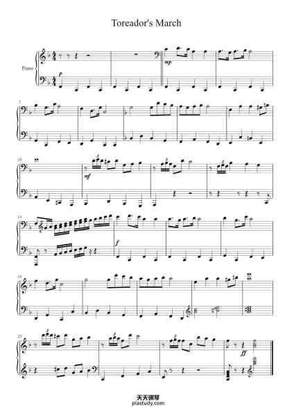 “Carmen: Toreador's March”钢琴谱-arr. George Bizet, transcripted by Scott Cawthon, Souwn Corn-免费下载-天天钢琴