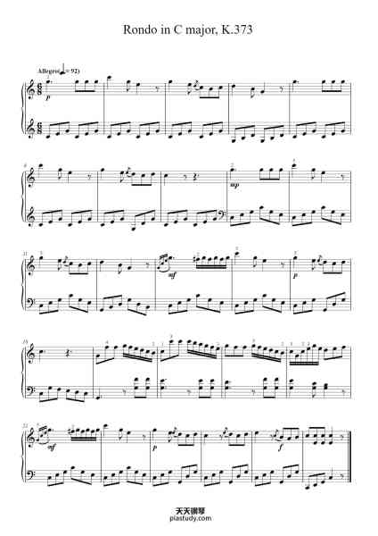 “Rondo in C Major, K. 373”钢琴谱-By WOLFGANG AMADEUS MOZART-免费下载-天天钢琴