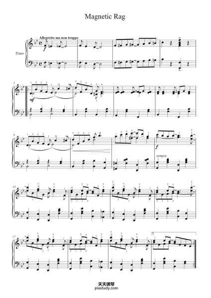 “Magnetic Rag”钢琴谱-by SCOTT JOPLIN-免费下载-天天钢琴