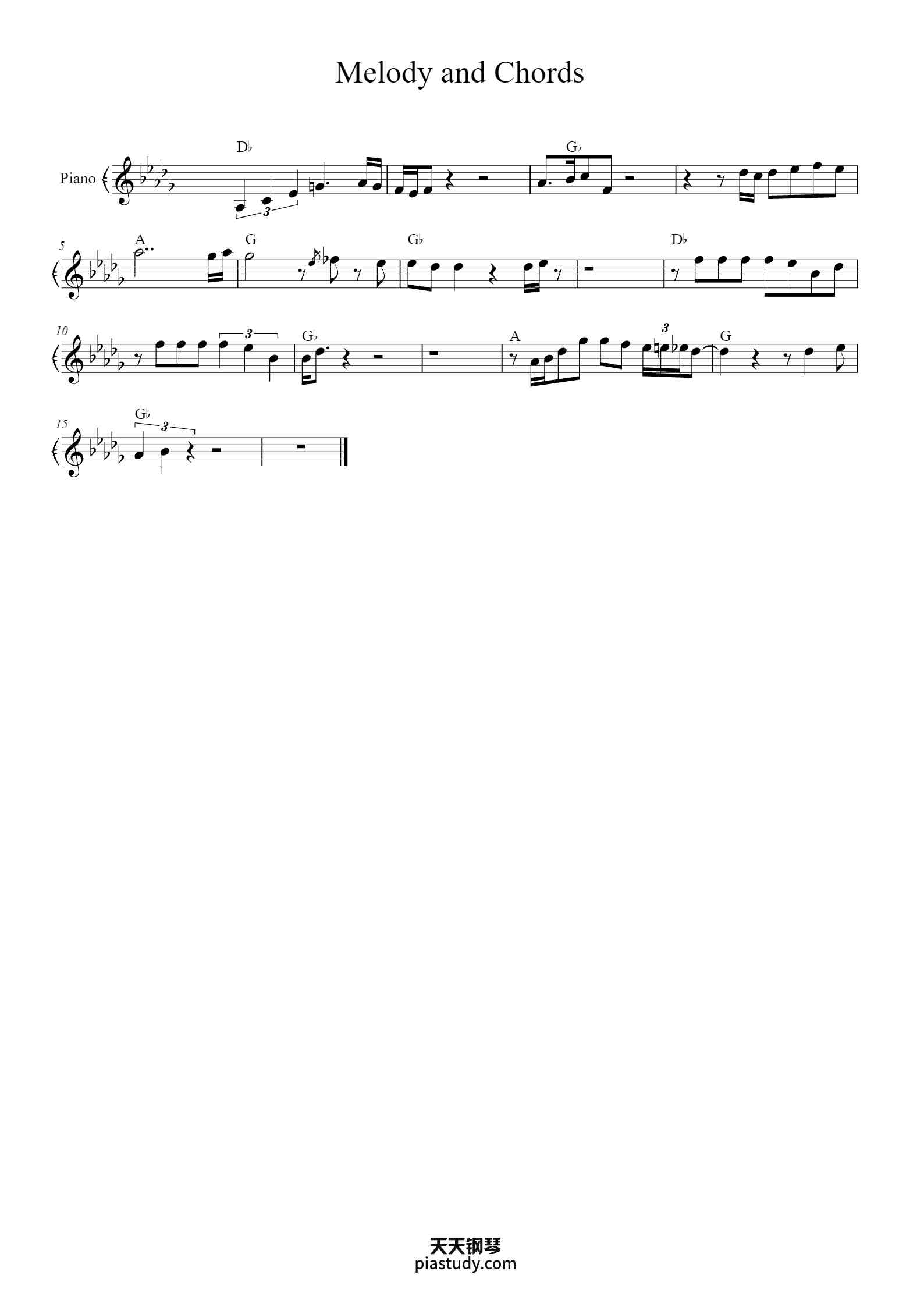 Melody and Chords钢琴谱 - - free piano sheet music - PiaNoproblem